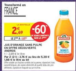 Jus d'orange sans pulpe Andros