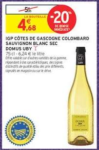 IGP Côtes de Gascogne Colombard Sauvignon Blanc Sec Domus Uby