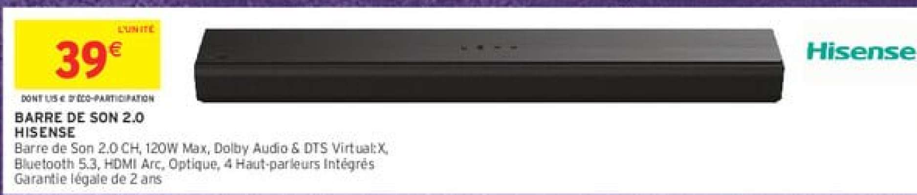 BARRE DE SON 2.0 HISENSE