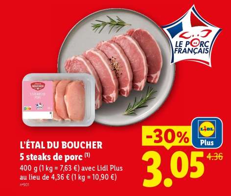 L'ETAL DU BOUCHER 5 steaks de porc