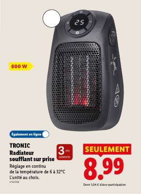 TRONIC Radiateur soufflant sur prise