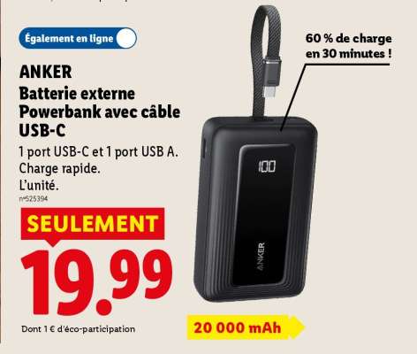 ANKER Batterie externe Powerbank avec câble USB-C