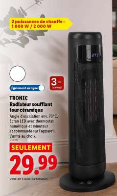 TRONIC Radiateur soufflant tour céramique