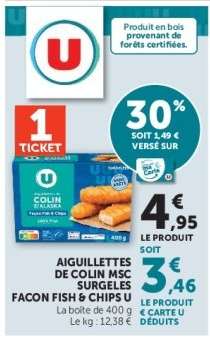 Aiguillettes de colin MSC surgelées façon Fish & Chips U