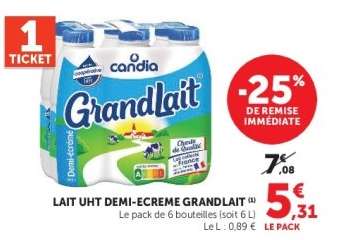 Lait UHT Demi-Écrémé Grandlait