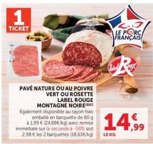 Pavé nature ou au poivre vert ou rosette Label Rouge Montagne Noire