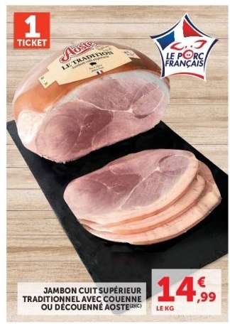 Jambon cuit supérieur traditionnel avec couenne ou découenné Aoste