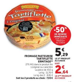 FROMAGE PASTEURISE TARTIFLETTE ERMITAGE