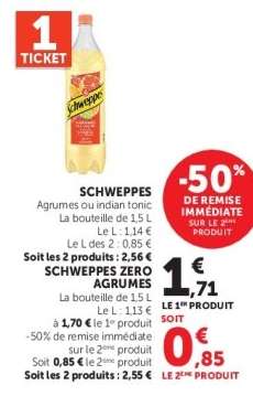 Schweppes Agrumes ou Indian Tonic