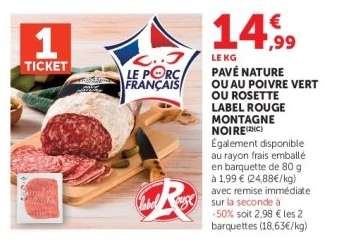 Pavé nature ou au poivre vert ou rosette Label Rouge Montagne Noire