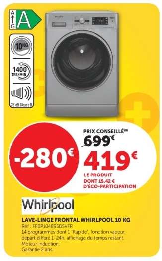 Lave-linge frontal Whirlpool 10 kg