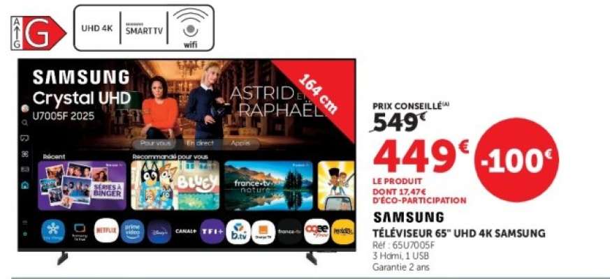 SAMSUNG TÉLÉVISEUR 65'' UHD 4K SAMSUNG