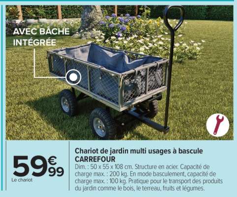 Chariot de jardin multi usages à bascule CARREFOUR