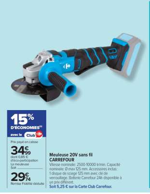 Meuleuse 20V sans fil CARREFOUR