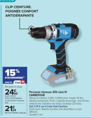 Perceuse visseuse 20V sans fil CARREFOUR