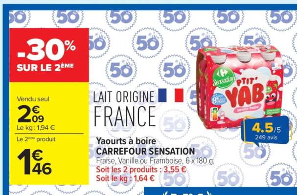 Yaourts à boire CARREFOUR SENSATION
