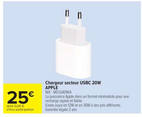 Chargeur secteur USBC 20W APPLE