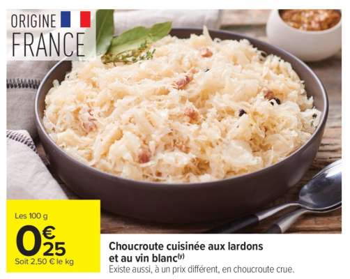 Choucroute cuisinée aux lardons et au vin blanc