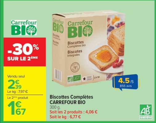 Biscottes complètes CARREFOUR BIO
