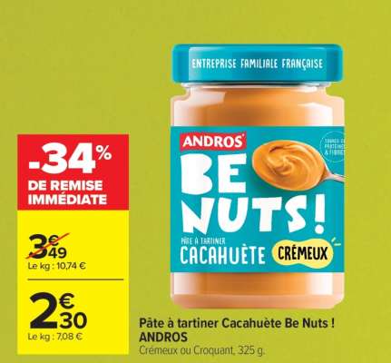 PÂTE À TARTINER CACAHUÈTE "BE NUTS ANDROS"