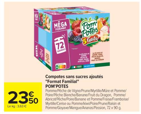 Compotes sans sucres ajoutés "Format Familial" POM' POTES