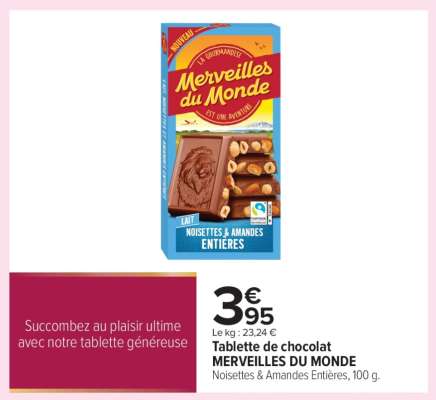 Tablette de chocolat MERVEILLES DU MONDE