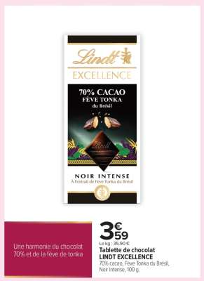 Tablette de chocolat LINDT EXCELLENCE