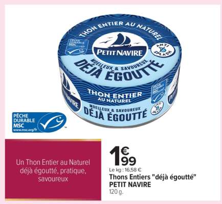 Thons Entiers "déjà égoutté" PETIT NAVIRE
