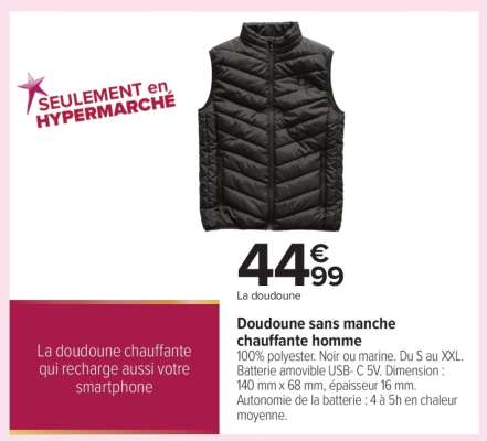 Doudoune sans manche chauffante homme