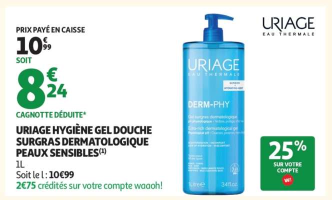 URIAGE HYGIÈNE GEL DOUCHE SURGRAS DERMATOLOGIQUE PEAUX SENSIBLES