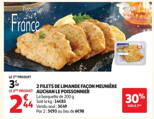 2 FILETS DE LIMANDE FAÇON MEUNIÈRE AUCHAN LE POISSONNIER