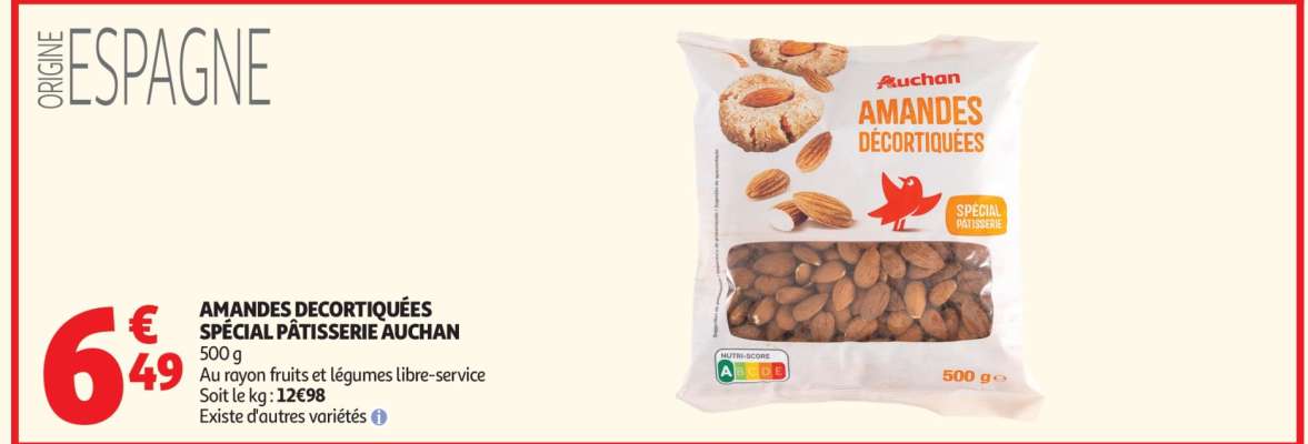 AMANDES DECORTIQUEES SPECIAL PATISSERIE AUCHAN