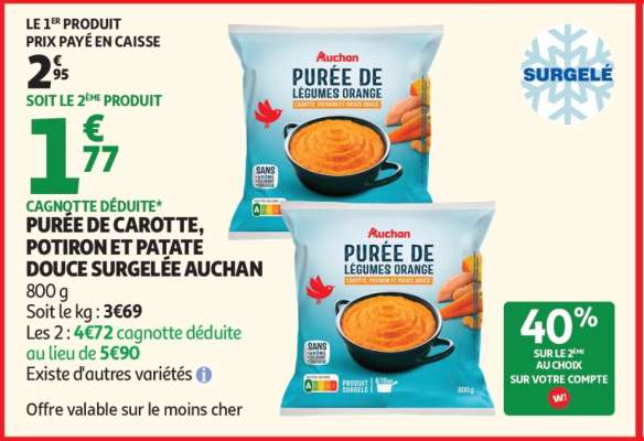 Purée De Carotte, Potiron Et Patate Douce Surgelée Auchan