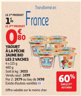 Yaourt à la pêche jaune bio Les 2 Vaches