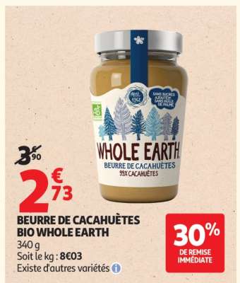 Beurre de cacahuètes Bio WHOLE EARTH