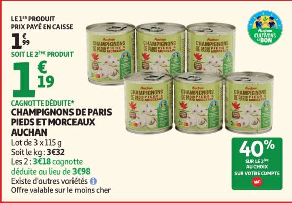 CHAMPIGNONS DE PARIS PIEDS ET MORCEAUX AUCHAN