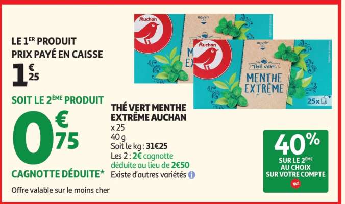THÉ VERT MENTHE EXTRÊME AUCHAN