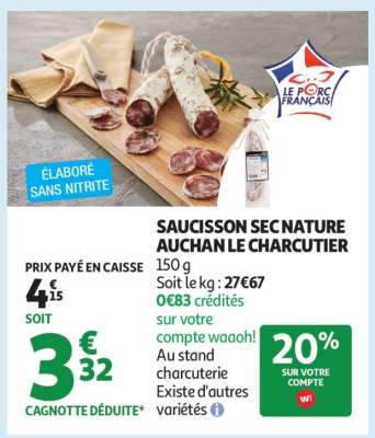 Saucisson Sec Nature Auchan Le Charcutier