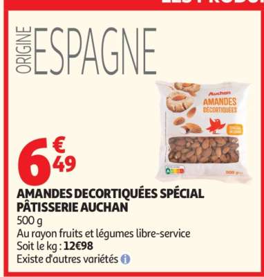 AMANDES DECORTIQUEES SPECIAL PATISSERIE AUCHAN