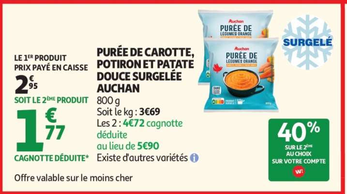 Purée De Carotte, Potiron Et Patate Douce Surgelée Auchan