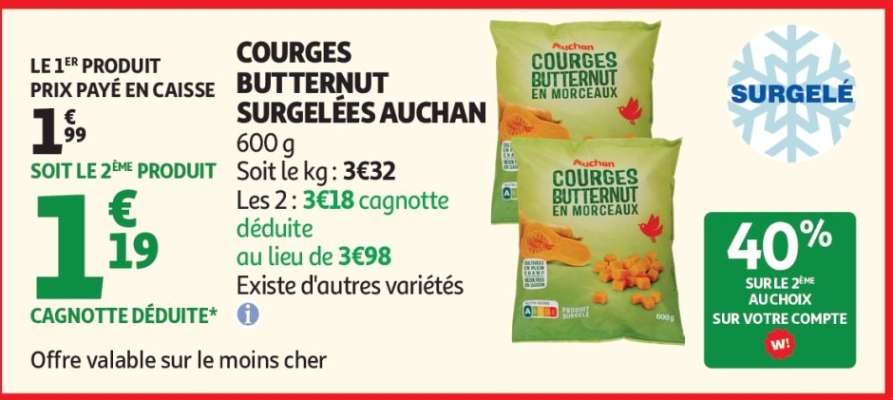 COURGES BUTTERNUT SURGELÉES AUCHAN