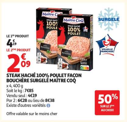 STEAK HACHÉ 100% POULET FAÇON BOUCHÈRE SURGELÉ MAÎTRE COQ