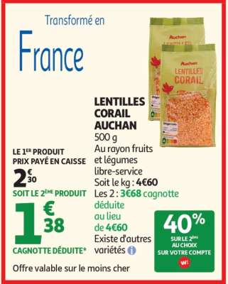 Lentilles Corail Auchan