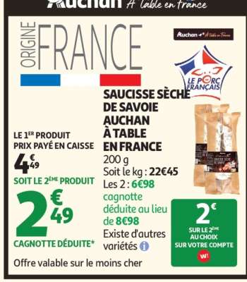SAUCISSE SÈCHE DE SAVOIE AUCHAN À TABLE EN FRANCE