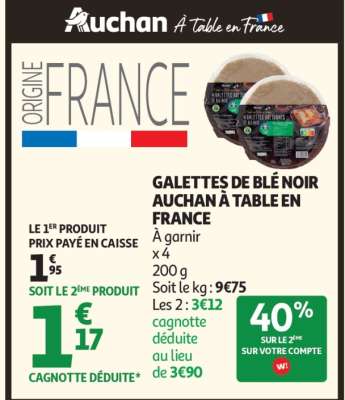 GALETTES DE BLÉ NOIR AUCHAN À TABLE EN FRANCE