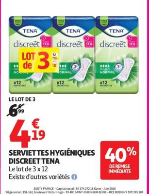 SERVIETTES HYGIÉNIQUES DISCREET TENA