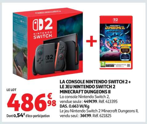 LA CONSOLE NINTENDO SWITCH 2 + LE JEU NINTENDO SWITCH 2 MINECRAFT DUNGEONS II