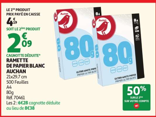RAMETTE DE PAPIER BLANC AUCHAN