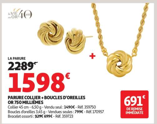 Parure Collier + Boucles D'oreilles Or 750 Millièmes