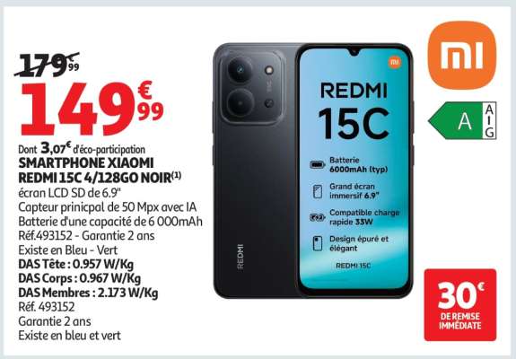 SMARTPHONE XIAOMI REDMI 15C 4/128GO NOIR
